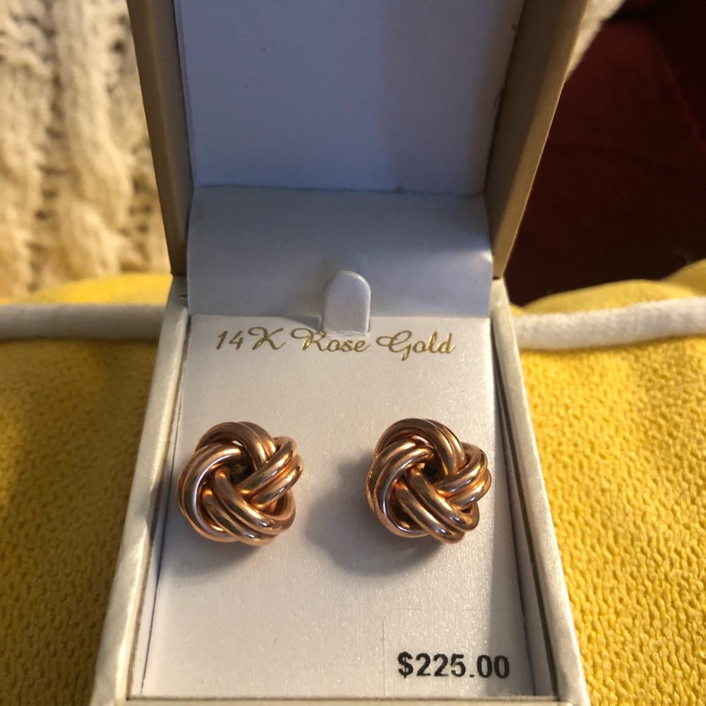 14k Rose Gold Love Knot Stud Earrings - Picture 2 of 8